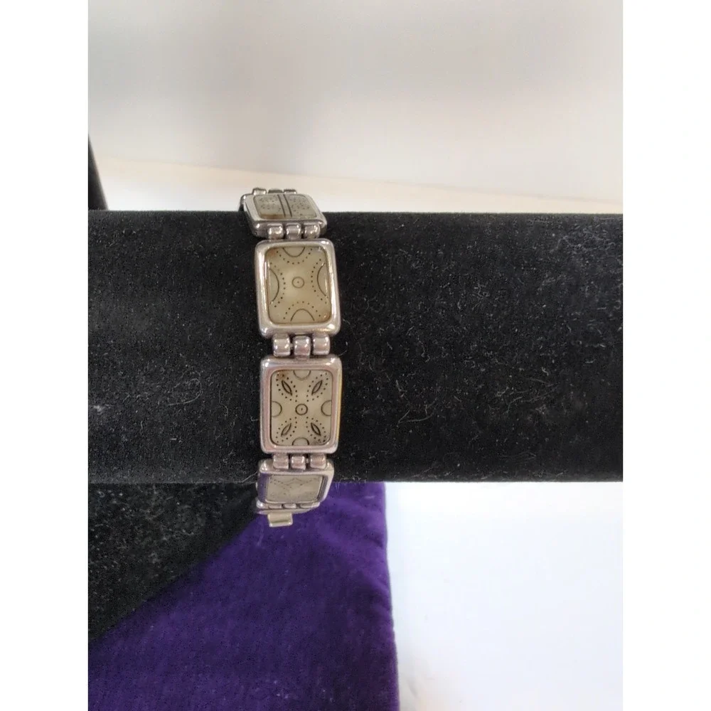 Brighton Bracelet rectangular panels w/ engraved geometric and dotted motifs.